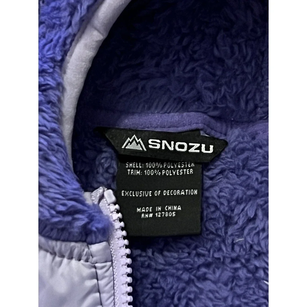 Snozu Size 3-6 Month Purple Fleece One Piece Zip Up Snow‎ Suit With Hood Soft